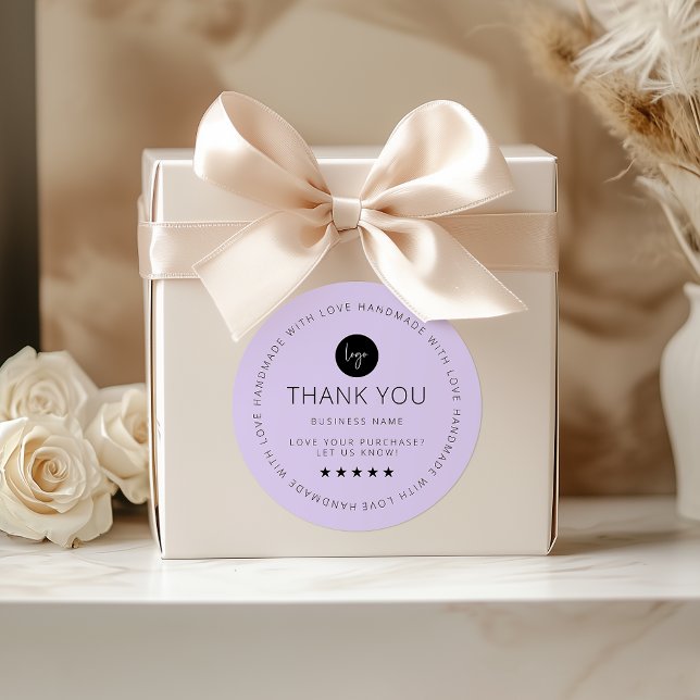 Adesivo Personalizado Roxo Obrigado Vinheta Com Logotipo (Purple Custom Thank You Sticker With Logo)