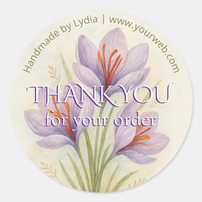 Adesivo Personalizado Saffron Watercolor Obrigado (Frente)