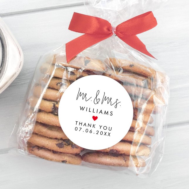 Adesivo Personalizado Sr. Sra. Casada Favorece Obrigado (Custom Mr Mrs Wedding Guest Favors Thank You Classic Round Sticker
)