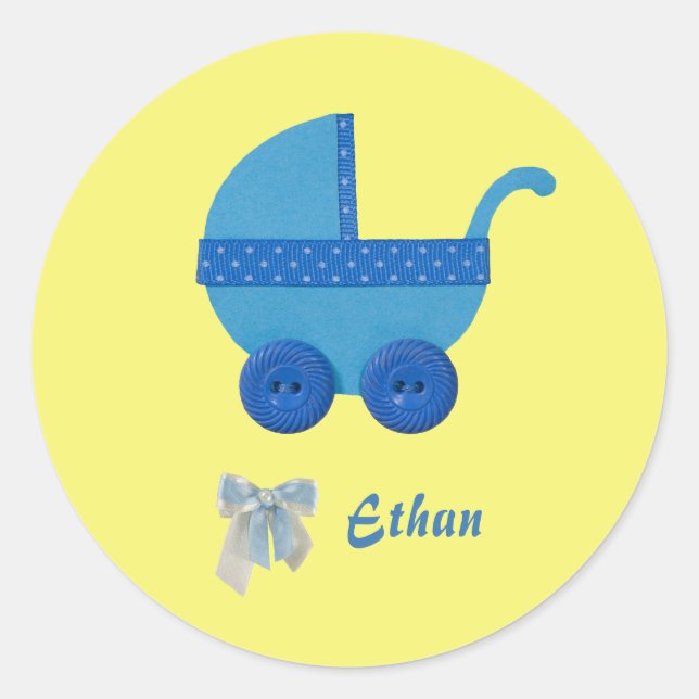 Adesivo Personalizar chá de bebê carruagem azul (Frente)