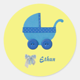 Adesivo Personalizar chá de bebê carruagem azul