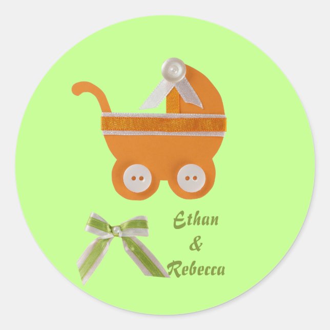 Adesivo Personalizar chá de fraldas de carruagem laranja (Frente)