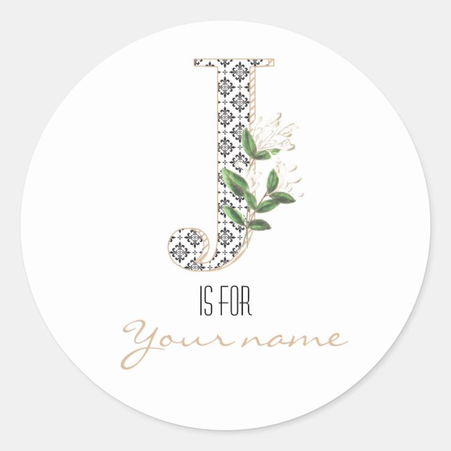 Adesivo Personalizar J Name Floral Flower Classy - Letra J (Frente)