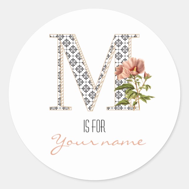 Adesivo Personalizar M Name Floral Flower Classy - Letra M (Frente)