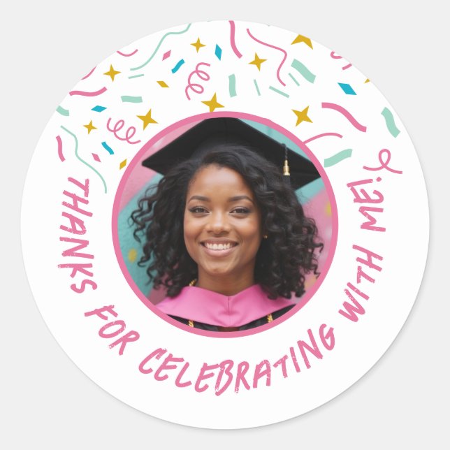 Adesivo Personalizar Nome de Foto Confetti Graduação Obrig (Frente)
