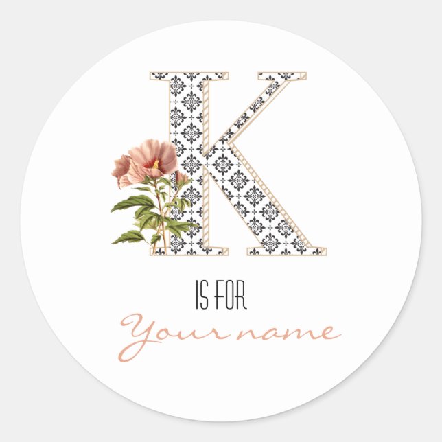 Adesivo Personalizar o nome K Floral Flower Classy - Letra (Frente)