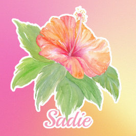 Adesivo Personalizar Watercolor Hibiscus Tropical Flower