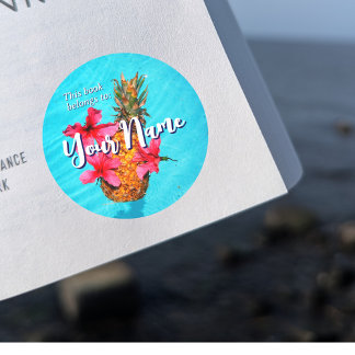 Adesivo Personalizável de Livros de Abacaxi e Hibi