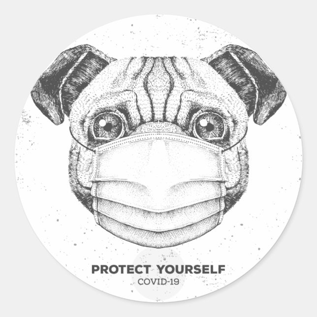 ADESIVO PERSONALIZÁVEL DE PUG COM MÁSCARA COVID-19 (Frente)
