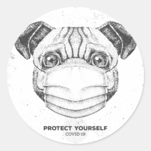 ADESIVO PERSONALIZÁVEL DE PUG COM MÁSCARA COVID-19