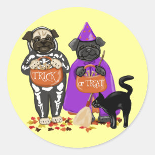 Adesivo Personalizável de Pugs de Halloween de Tr