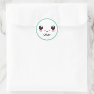Adesivo Personalizável Sorriso Feliz Kawaii Azul T