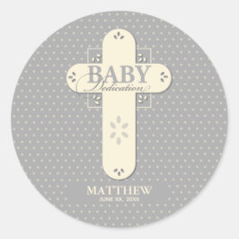 Adesivo Personalize, Dedicação de Bebê Creme e Cruz Cinza
