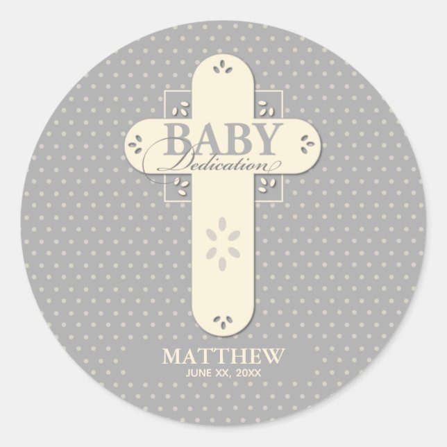 Adesivo Personalize, Dedicação de Bebê Creme e Cruz Cinza (Frente)