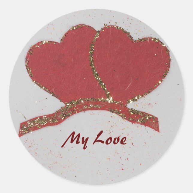 Adesivo Personalize o Namorados de brilho de ouro do coraç (Frente)