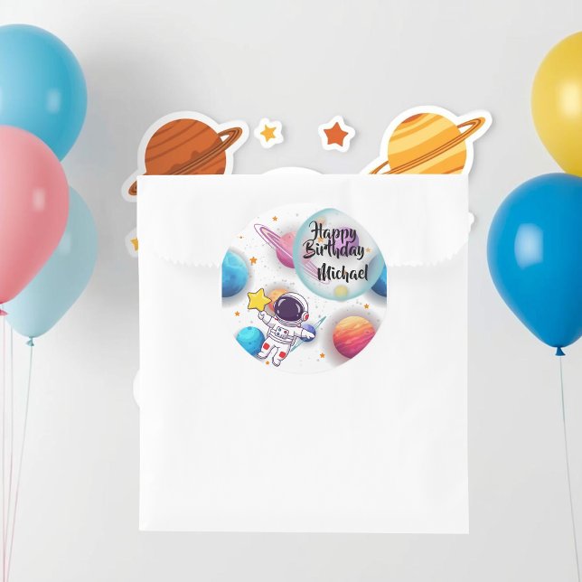 Adesivo Personalized Astronaut & Planets Party Stickers (Criador carregado)