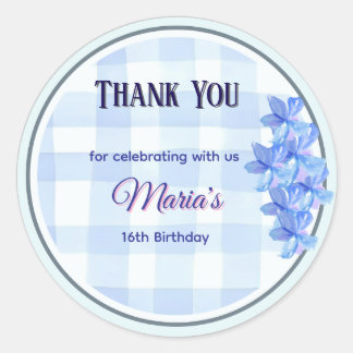 Adesivo Personalized Blue Floral Thank You Sticker | Bday