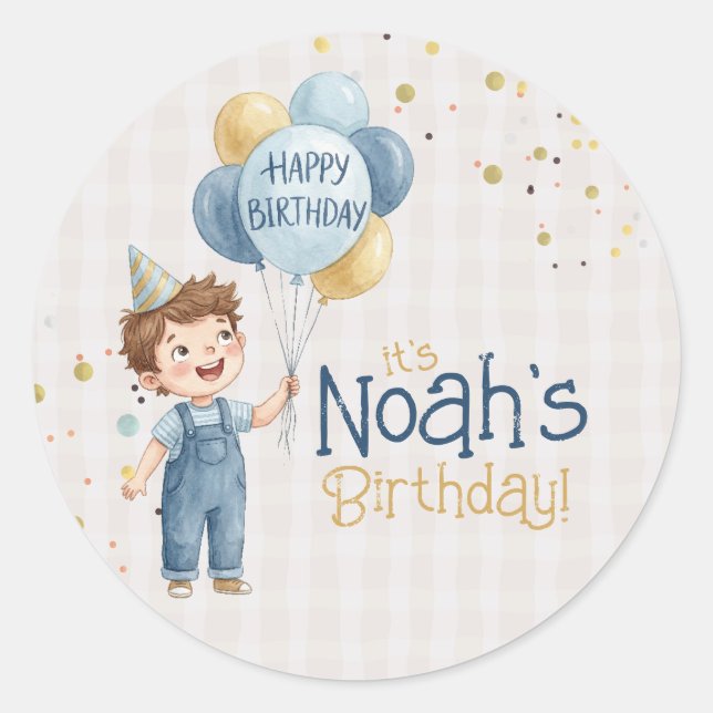 Adesivo Personalized Boy Birthday Party Sticker (Frente)