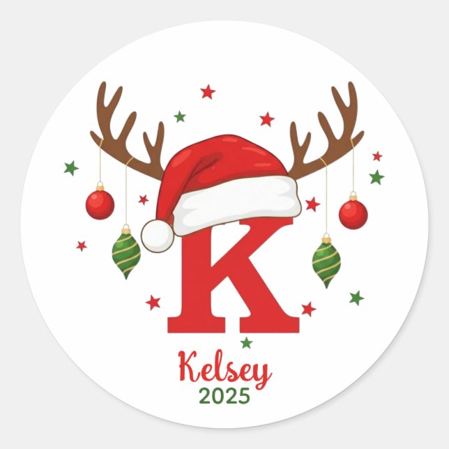 Adesivo Personalized Christmas Monogram K Santa Hat (Frente)