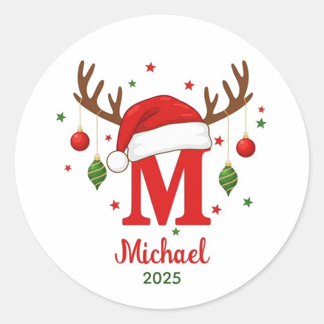 Adesivo Personalized Christmas Monogram M Santa Hat (Frente)