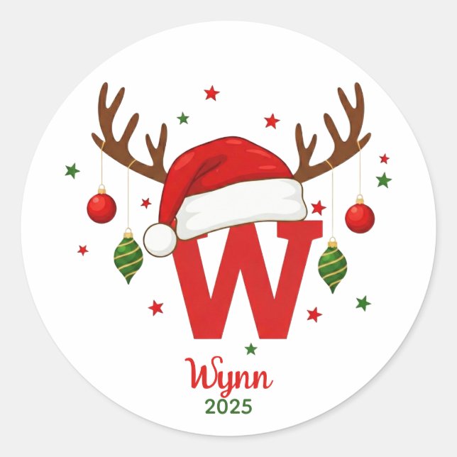 Adesivo Personalized Christmas Monogram W Santa Hat (Frente)