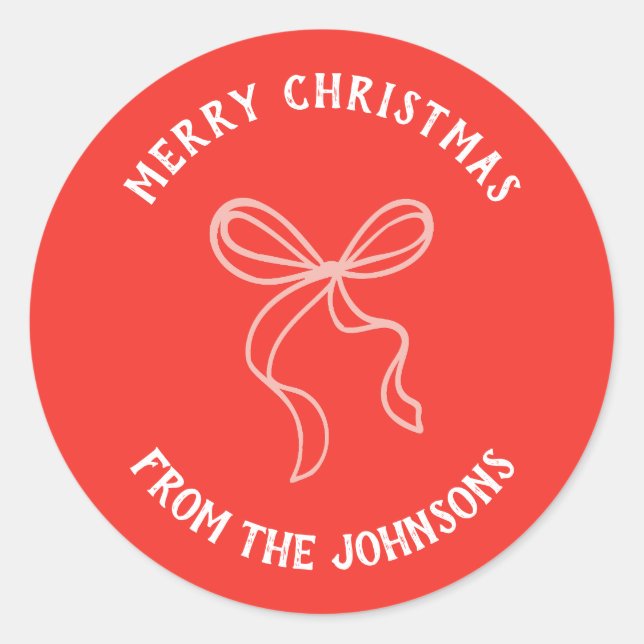 Adesivo Personalized Family Name Merry Christmas Bow (Frente)