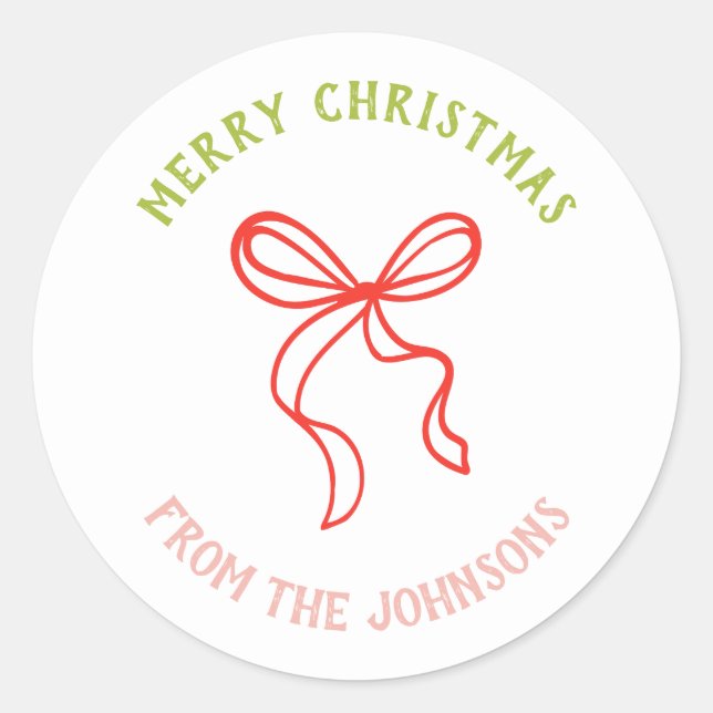 Adesivo Personalized Family Name Merry Christmas Bow (Frente)