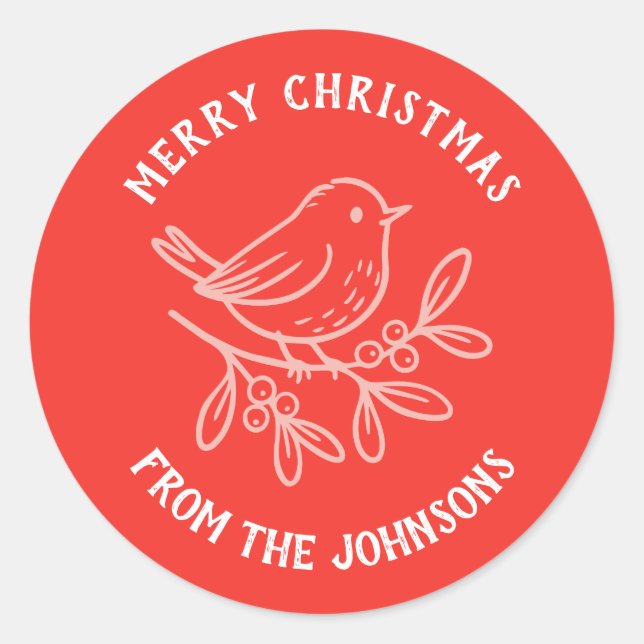 Adesivo Personalized Family Name Merry Christmas Robin (Frente)