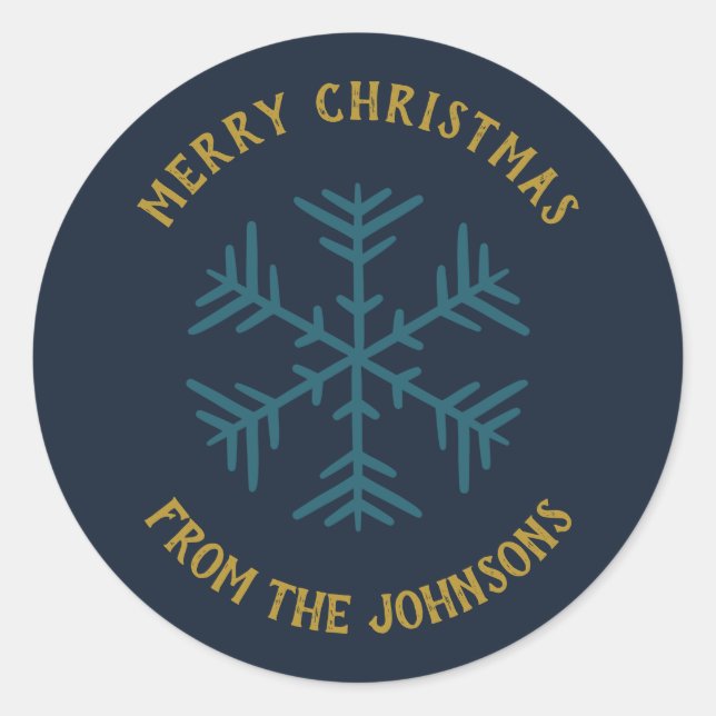 Adesivo Personalized Family Name Merry Christmas Snowflake (Frente)