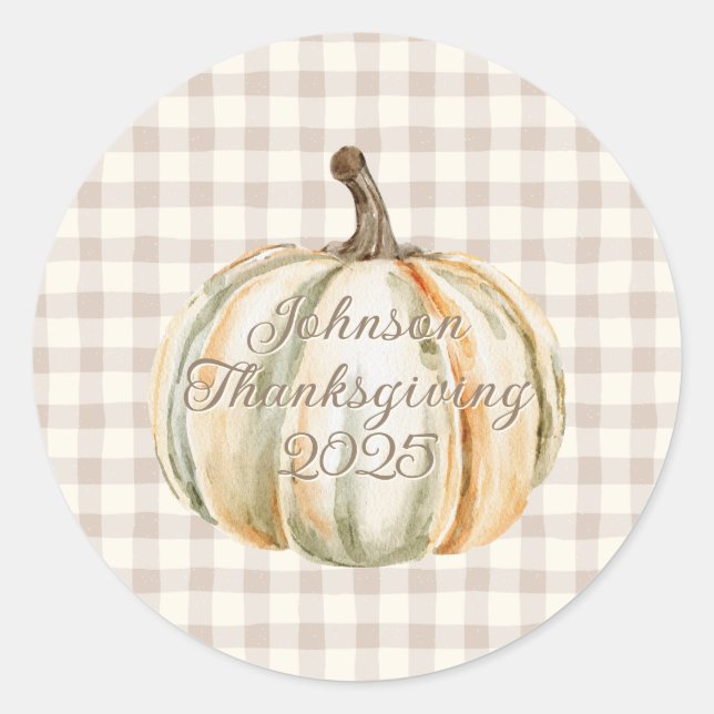 Adesivo Personalized Family Thanksgiving Neutral Gingham  (Frente)