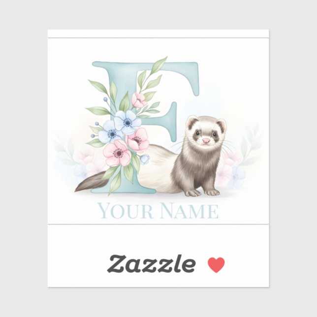 Adesivo Personalized Floral Monogram 'F' with Cute Ferret  (Folha)
