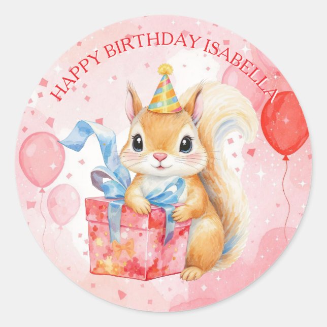 Adesivo Personalized Happy Birthday Girl's Squirrel  (Frente)