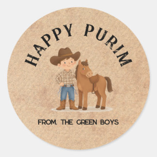 Adesivo Personalized Happy Purim Round Sticker - Cowboy