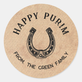 Adesivo Personalized Happy Purim Round Sticker - Horseshoe