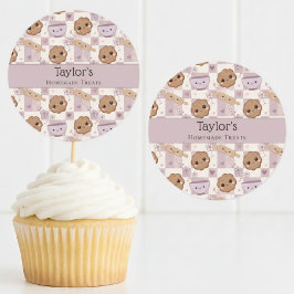 Adesivo Personalized Kawaii Cookie Gingham Cupcake Topper 