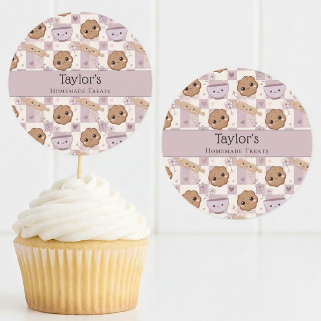 Adesivo Personalized Kawaii Cookie Gingham Cupcake Topper  (Criador carregado)