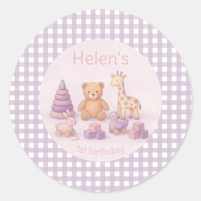 Adesivo Personalized Lavender Gingham 1st Birthday  (Frente)