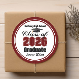 Adesivo Personalized Maroon Class of 2026 Graduation Party
