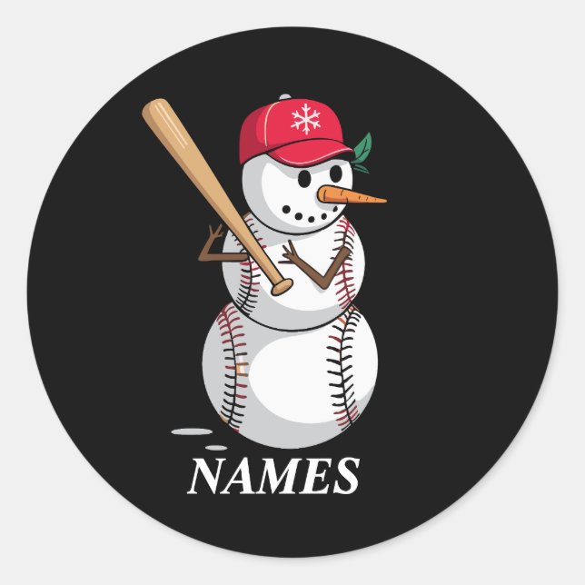 Adesivo Personalized Name Baseball Snowman Balls Snow Xmas (Frente)