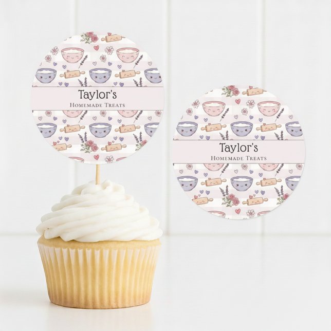 Adesivo Personalized Name Kawaii Checkered Cupcake Topper  (Criador carregado)