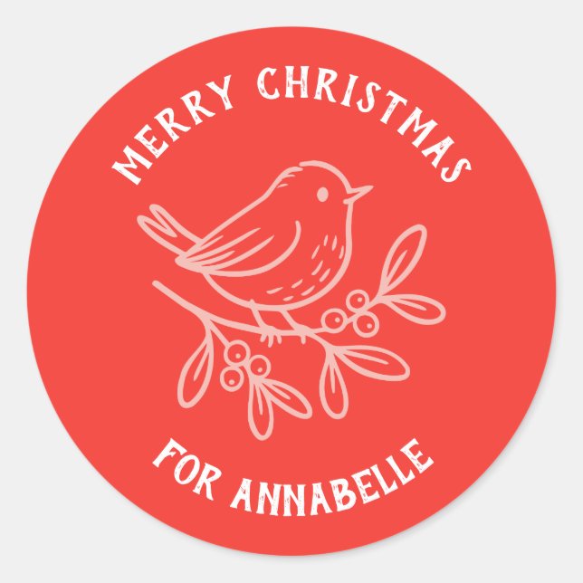 Adesivo Personalized Name Merry Christmas Robin (Frente)