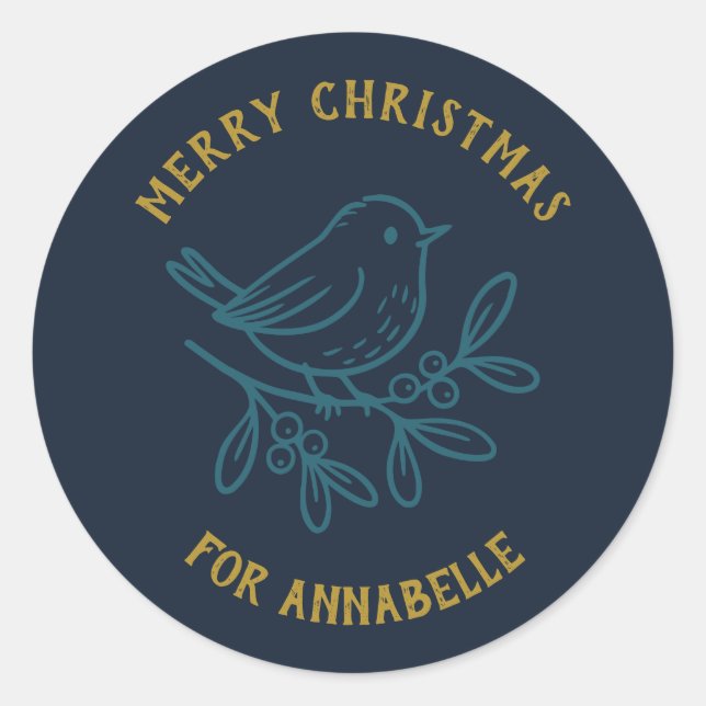 Adesivo Personalized Name Merry Christmas Robin (Frente)