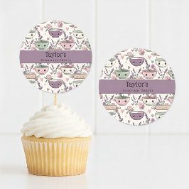 Adesivo Personalized Name Smiling Utensil Cupcake Topper 