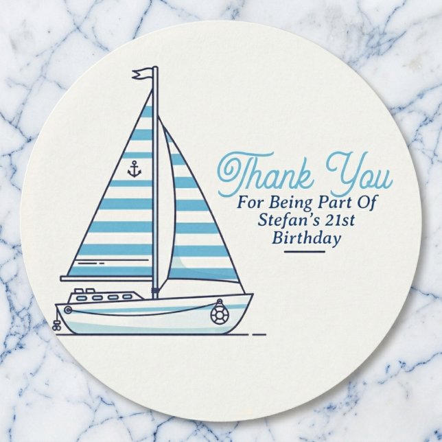 Adesivo Personalized Nautical Sailboat Cabana Stripe  (Personalized stickers for your celebration.)