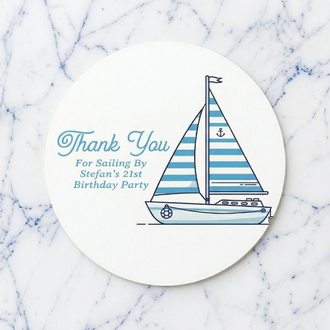 Adesivo Personalized Nautical Sailboat Cabana Stripe  (Personalized stickers for your celebration.)
