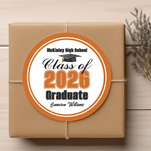Adesivo Personalized Orange Class of 2026 Graduation Party (Criador carregado)
