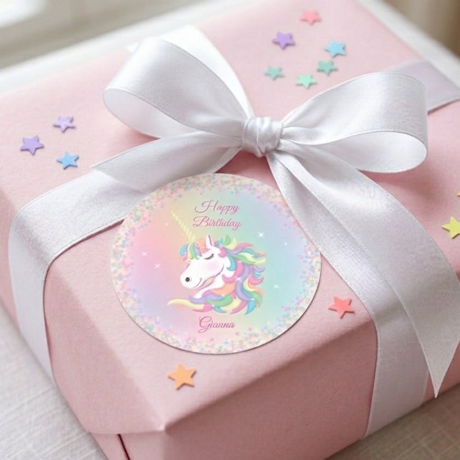 Adesivo Personalized Pastel Unicorn Happy Birthday Sticker (Criador carregado)