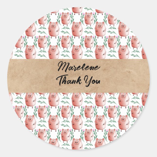 Adesivo Personalized Pig Sticker – Cute Custom Farm Animal (Frente)
