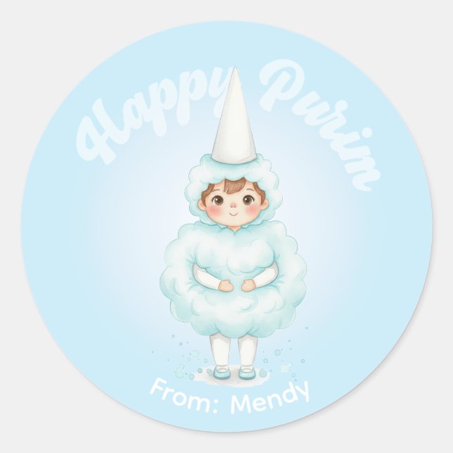 Adesivo Personalized Purim Sticker – Blue Cotton Candy (Frente)