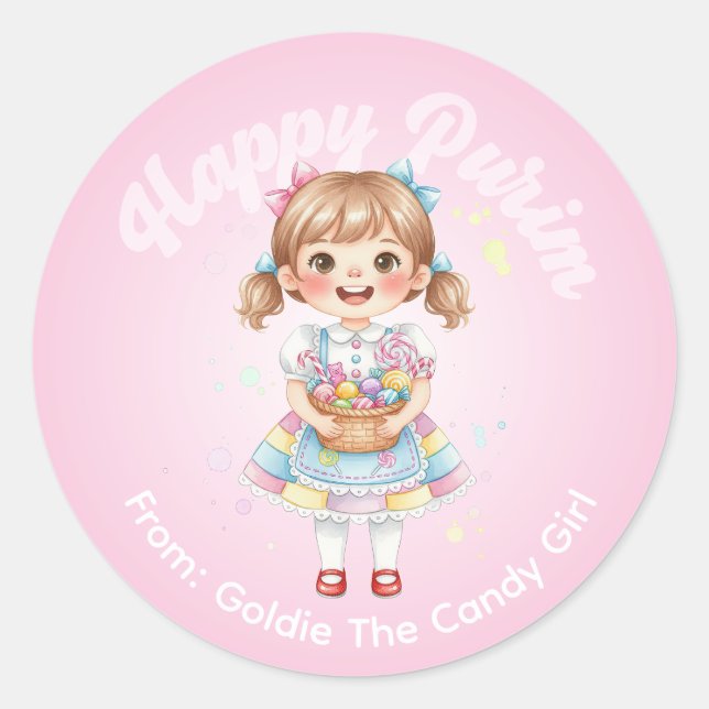 Adesivo Personalized Purim Sticker – Candy Girl Theme (Frente)